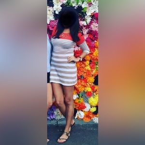 Express Mini Dress Casual. Orange, tan and white stripes XS